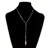 Collar Versátil en Forma de Y con Cuentas de Turquesa Bohemio Europeo para Mujer Colgante de Pluma Retro Personalizado Collar Largo