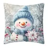 Santa Claus Azul y Muñeco de Nieve Elementos de Regalo Atmósfera Navideña Funda de Almohada Estampada por Transferencia de Calor Mayoreo