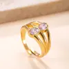 Joias de Aço Titânio Transfronteiriças, Modernas e Elegantes, Anel para Dedo Indicador Banhado a Ouro 18K, Anel de Aço Inoxidável Fundido de Camada Dupla Cravejado com Diamante Redondo