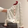 Elegante Suéter de Punto Rayado para el Trabajo Otoño/Invierno 2026 Nuevo Cárdigan Holgado Adelgazante