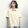 Camiseta casual de algodón puro para mujer, manga corta, cuello polo, estilo casual estudiantil, top versátil estampado estilo Ins, camiseta de moda
