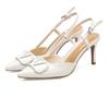 Zapatos de tacón alto Baotou 2024 nuevo comercio exterior al por mayor temperamento francés para mujer hebilla en V tacón fino con sandalias de punta