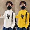 Y2195 # Camiseta Básica de Veludo com Gola Alta Meia-Manga para Meninos 2025 Novo Estilo Primavera e Outono Tops de Desenho Roupas Infantis