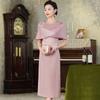 Vestido de alta gama para la madre de la novia rosa Nuevo cheongsam chino joven feliz suegra vestido para banquete de boda que cubre el vientre [9951]]