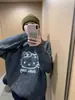 Suéter de Punto de Alta Gama Estilo Coreano Reductor de Edad Gatito Cuello Redondo Dibujos Animados Retro Suave y Sedoso