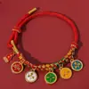 Pulsera tejida a mano de Xizang con Nudo de Flor de Melocotón de la Fortuna de Cinco Vías, Cuerda Multicolor Estilo Étnico, Pulsera de Cuerda Roja de la Montaña Wutai