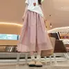 Saia de Bolo Rosa Fofa para Mulheres, Novo Estilo Verão 2026, Cintura Alta, Emagrecedora, Malha Petite, Saia Meia-Calça de Tule, Tule Bufante