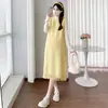 Nuevo producto para Otoño/Invierno 2026: Vestido chaleco versátil estilo francés amarillo limón con capas y flecos para mujeres embarazadas
