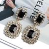 Novos brincos de diamante quadrado de temperamento de moda de comércio exterior europeu e americano, brincos de diamante completo, atacado, fornecimento transfronteiriço, brincos exagerados femininos de alta