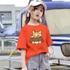 2112# Camiseta Infantil de Manga Curta 2025 Vestido de Verão Estilo Coreano Meninas Soltinho Versátil Manga Meia-manga Gola Redonda Fashion