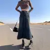 Falda de Mezclilla Gris Cemento para Mujer Falda Larga Diseño Retro Antiguo Sentido 2024 Otoño Nueva Falda