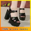 Sandalias de plataforma sexy de suela gruesa, modelo popular 2026, tacón ultraligero, tacón grueso, sandalias romanas negras, altísimas, elegantes para modelos de coche