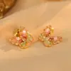 Estilo Mori Rosa Fresco Verde Cristal Mariposa Plato para Incienso Anti-mosquitos Pendiente de Clip Elegante Lujo Ligero Sentido de Gama Alta Pendientes de Aguja de Plata S925 para Mujeres
