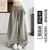 Calça de moletom canelada de cintura alta e perna larga para mulheres, estilo outono precoce, com design plissado tridimensional, modelagem solta, barra fluida e um visual casual e esportivo.