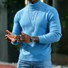 Suéter Quente de Malha Masculino Outono/Inverno 2026, Estilo Coreano Slim Fit Cor Sólida Gola Alta Camada Base Tricô