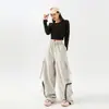 Calças cargo de perna larga para homens e mulheres, adequadas para primavera e outono, estilo esportivo casual americano, calças de perna curva soltas e estilosas, calças compridas da moda