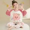 2025 Pijamas Novos para Meninas Algodão Puro Desenho Animado Fino Primavera e Outono Manga Longa Roupa de Casa para Crianças Médias e Grandes Roupa de Verão para Ar Condicionado