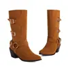 Botas Martin Transfronteiriças Outono Inverno Tamanho Grande Bico Fino Cano Médio Cor Sólida Salto Alto Botas Femininas Tamanho Grande Leves de Puxar Botas Tamanho Grande