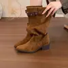 Botas apiladas estilo páramo retro para mujer, novedad de otoño, punta fina, botas de vaquero occidentales, botas de montar largas hasta la rodilla