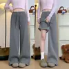 Calça Esportiva Lulu Cinza Claro de Pernas Retas para Mulheres, Novo Estilo Outono e Inverno 2025, Cintura Alta, Forrada com Fleece, Calça Casual de Perna Larga para Figuras Baixas