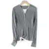 Suéter de Punto Estilo Británico Color Verde Menta Lavable a Máquina Cuello Henley de Lana Falso Dos Piezas, Top de Punto Trenzado Vintage con Bloques de Color