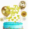 Topper para pastel de feliz cumpleaños color oro rosa transfronterizo, banderín, globo, juego de pentagrama, decoración con polvo de brillantina, 12 piezas