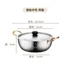 Olla para Ramen de Acero Inoxidable Coreana, Olla para Sopa Coreana Martillada con Tapa, Olla Dorada para Fideos Instantáneos, Fideos Caracol, Hot Pot Picante