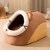 26 Nidos Nuevos de Otoño e Invierno Lindos de Color Castaño para Perros y Gatos, Semicerrados, Cálidos, Extraíbles y Lavables, con Espacio Amplio