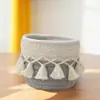 Cesta de Almacenamiento de Escritorio de Cuerda de Algodón con Borlas, Organizador Tejido para Brochas de Maquillaje, Contenedor de Almacenamiento Redondo