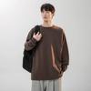 Camiseta de algodão pesado Ge Hua 280g manga longa masculina cor sólida solta suéter de primavera e outono gola redonda forro interno branco