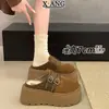 Zapatos Birkenstock de Cuero Genuino Suela Gruesa para Aumentar Altura Talla Pequeña para Mujer Zapatos sin Cordones de Piel de Cordero y Algodón Pantuflas Cerradas