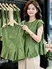 Camiseta Sin Mangas con Dobladillo Fruncido Estilo Artístico para Mujer 2026 Verano Cuello Redondo Holgada Adelgazante Versátil Top A11977