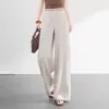 Pantalones de Pierna Ancha de Cintura Alta a la Moda para Mujer Verano Nuevo Estilo Caídos Favorecedores Blancos Rectos Casuales Ambiente Relajado Modernos