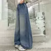 Calça Jeans Feminina Outono Super Bonita 2026 Novo Estilo Alunos do Ensino Fundamental Estilosa Estilo Coreano Calça de Perna Larga com Patchwork Lateral Tendência