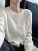 Suéter Cardigan de Punto Suave y Cálido para Mujer, Estilo Nuevo Otoño/Invierno 2026, 100% Lana Cepillada, Cuello Redondo, Ropa de Abrigo