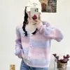 Estilo Dulce y Suave Japonés Tejido Suave y Ceroso Tie-Dye Gradiente Arcoíris Cárdigan Tejido Prendas de Abrigo Pequeñas Nuevo Estilo Otoño e Invierno