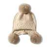 Chapéu Casual de Lã Trançada com Orelhas e PomPom de Pelo Genuíno Removível em Cashmere Quente Estilo Lei Feng Outono/Inverno Novo Chapéu Engrossado Feminino