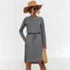 Novidades Outono e Inverno 2026 Ebay Amazon Wish Moda Casual Mais Vendida Estilo Elegante Maduro Conjunto de Cor Sólida Gola Redonda Manga Longa
