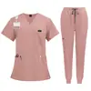 Traje de quirófano de manga corta transfronterizo de Amazon para mujer, uniformes de enfermera médica y de belleza, bata de aislamiento para cirujano, conjunto de ropa de trabajo