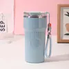 Taza de Café de Acero Inoxidable 316 de Doble Pared con Popote, Taza Portátil para Doble Bebida para el Hogar, Taza Termo de Gran Capacidad con Asa