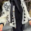 Cardigan de Tricô Suéter com Padrão de Floco de Neve e Diamante Dongdaemun Coreano para Outono/Inverno 2026, Suéter Casaco Casual Solto para Mulheres