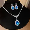 Aretes Anillo Ovalado de Zirconia Collar para Mujer Personalizado Exquisito Moda Cadena para Clavícula Set de Joyería de Lujo Ligero Gama Alta