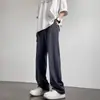 Calças casuais de verão masculinas, finas, modernas, com bom caimento, calças retas de alta qualidade, estilo high street, calças compridas largas pretas estilosas