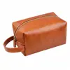 Bolsa de Cosméticos de Cuero Crazy Horse para Mujer, Retro, Gran Capacidad, Alta Apariencia, Portátil, para Viaje, Bolsa de Lavado, Bolsa de Almacenamiento de Cuero PU