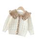 Suéter de Tricô para Meninas Jaqueta Outono e Inverno Novo Estilo Cardigã Floral Grande Lapela Feito à Mão Conjunto de Lã