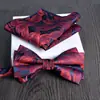 Lenço Quadrado Gravata Borboleta Conjunto de 2 Peças Grande Jacquard Formal Negócios Noivo Casamento Festivo Moda Tendência Novo Vinho Tinto