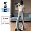 Calça esportiva boca de sino cinza escuro para mulheres, novo estilo primavera-verão 2025, calça de yoga justa, calça de moletom