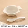 Tazón de Bocadillos de Paja de Trigo Japonés para Niños Vajilla para Bebés Tazón para Comer Anticaída Dibujo Animado Lindo Búho Tazón con Cuchara