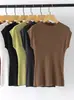 Top de punto de manga corta de una sola pieza sin costuras de lana Yangzi hilada fina de 60 hilos, camisa base versátil de alta gama ajustada para mujer, primavera y otoño