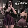Lencería sexy, tentación de encaje con portaligas de estampado de leopardo sexy, conjunto de pijama de uniforme de coqueteo de deseo puro